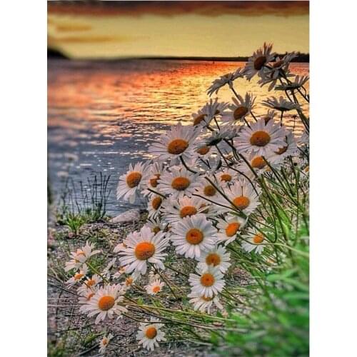 Needlework diamond embroidery Flowers lake sunrise diamond painting cross stitch square Rhinestone mosaic home decor crafts