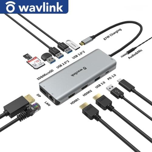 Wavlink USB-C Docking Station Triple Display Video Converter Support 4K @ 30Hz Dual HDMI/DP Port For Laptop Windows MAC OS Use