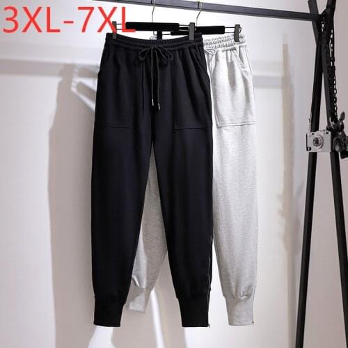 New Ladies Spring Autumn Plus Size Long Pencil Pants For Women Large Loose Cotton Sports Pocket Trousers 3XL 4XL 5XL 6XL 7XL