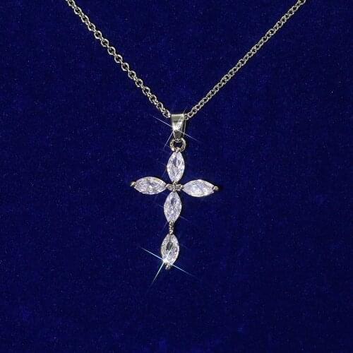 Women Necklaces Silver Plated Cubic Zirconia Cross Necklace Banquet Couple Wedding Necklace Fashion Jewelry Give Girlfriend Gift