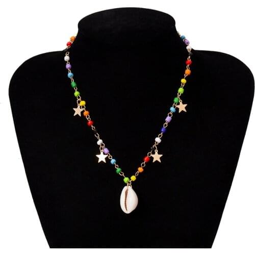 1pcs Hot Fashion Boho Multicolor Beads Star Choker Shell Pendant Chain Necklace Women Jewelry