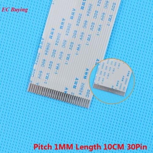 5Pcs FFC 100mm 30 Pin Flexible Flat Cable 30Pins Ribbon Cable Reverse Direction 1mm Pitch 10cm Length Opposite Side For TTL