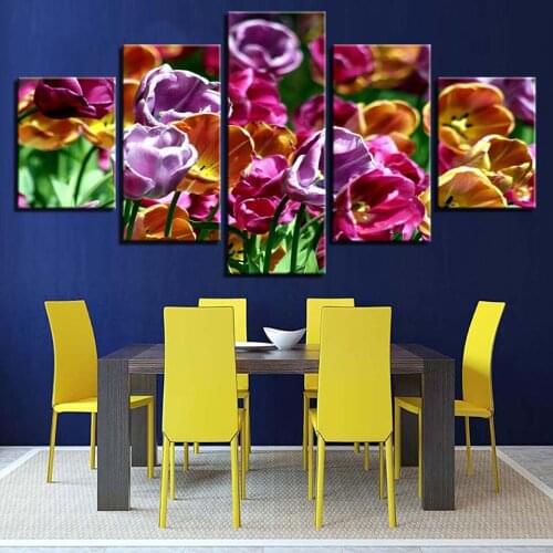 5 Pieces Art Paintings Pink Red Yellow Flowers Posters Modular Canvas HD Prints Posters Home Decor Wall Art Pictures No Frame
