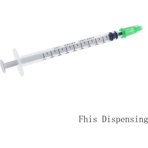 Dispensing Syringes 1cc 1ml Plastic with Tip light Green Cap Pack of 100