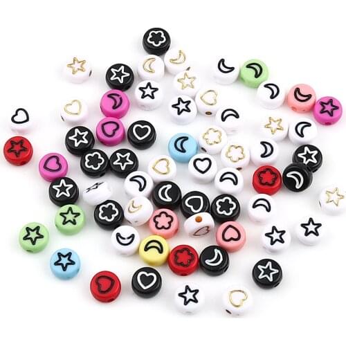 500PCs Galaxy Series Acrylic Beads For Jewelry Making Flower Colorful Pattern At Random Bracelet DIY Beads Accessories 7mm Dia