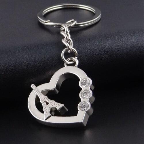 FREE shipping by FEDEX 100pcs/lot New Metal Eiffel Tower Heart Keychains Heart Shaped Keyrings Gifts