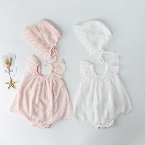 Baby Girls Bodysuit Summer Newborn Baby Girls Clothes Cotton Lace Princess Baby Clothes Set With Hat Infant Baby Girls Jumpsuit
