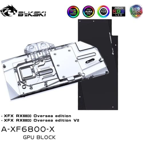 Bykski A-XF6800-X GPU Water Cooling Block For XFX RX6800 Overseas Edition,Copper Radiator With Backplane for Watercooling System