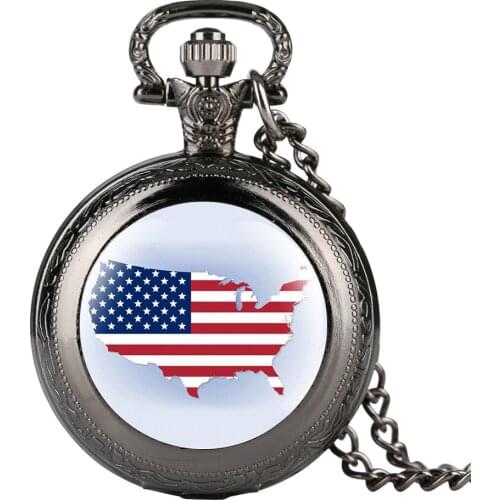 United States of America Map Pattern Display Retro Necklace Watches 4 Colours Pendant Pocket Watch Gifts Men Women Kids