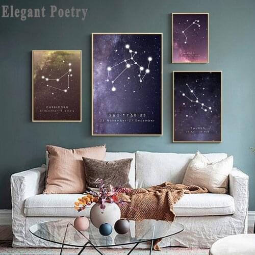 Color Constellation Nursery Wall Art Canvas Poster Prints Astrology Sign Geometric Painting Nordic Kids Decoration Pictures
