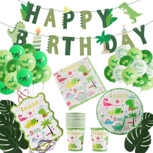 Dinosaur Birthday Party Disposable Tableware Dinosaur Party Plate Cup Napkin Banner Balloons Baby Shower Kids Boys Favor xx164