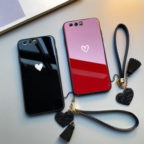 For Xiaomi Mi A3 A1 A2 Lite mi5x Case Free strap Red Black Heart Hard Glass Cover For Xiaomi Mi 5x 6x a3 Lite phone Casing