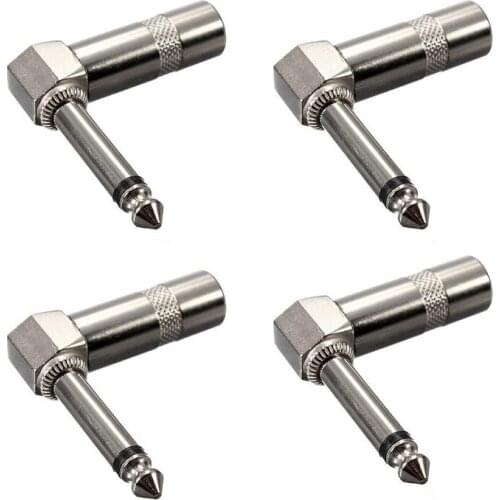 4pcs L-shape Right mono Audio Plug Nickel Plated 1/4 Inch 6.35mm Jack Right Angle Male Mono Phone Plug Guitar Audio Connector