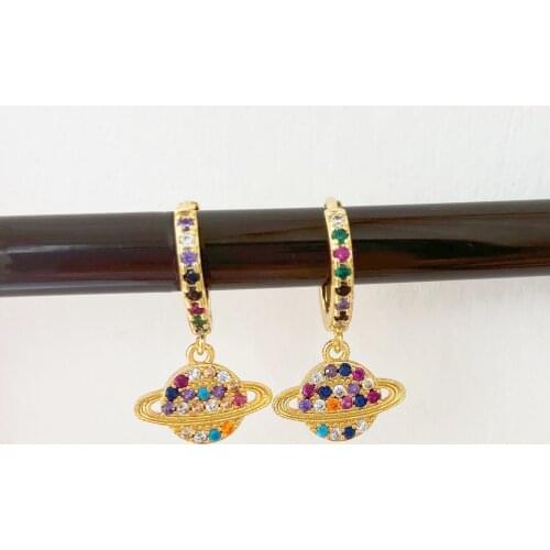 HECHENG 1pair Tiny earth Earrings Wholesale rainbow Colorful necklace CZ Studs Fashion Jewelry Gold For Women
