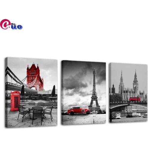 Tower Red Old Car Phone Booth Tower Bridge World Famous Buildings 3 Pieces of Diamond Painting Cross Stitch Kits Home Decor
