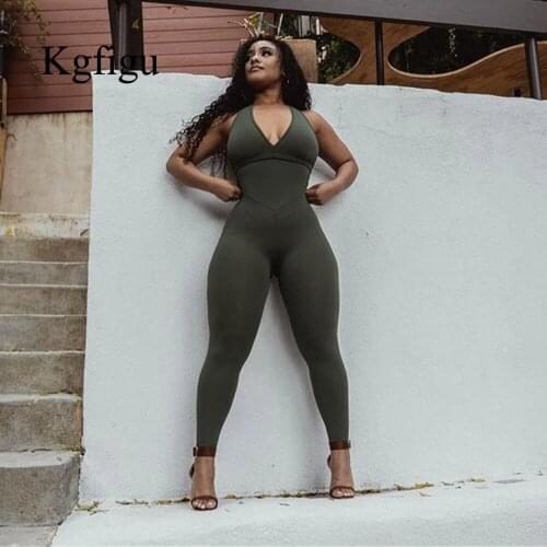 KGFIGU Jumpsuit Women Summer 2021 Backless Sleeveless Sexy One Piece Outfit Overalls Fitness Lady Bodycon Stretchy Snug Rompers