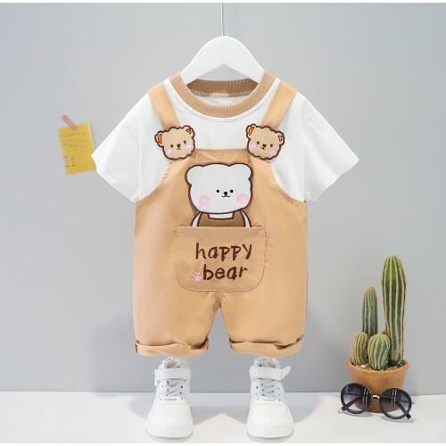 Cartoon Bear Baby Clothes Overalls + T-shirts 2Pieces Girl Sets Teenagers Clothes Baby T-shirts Clothing Sets For Boys 1-5 Age