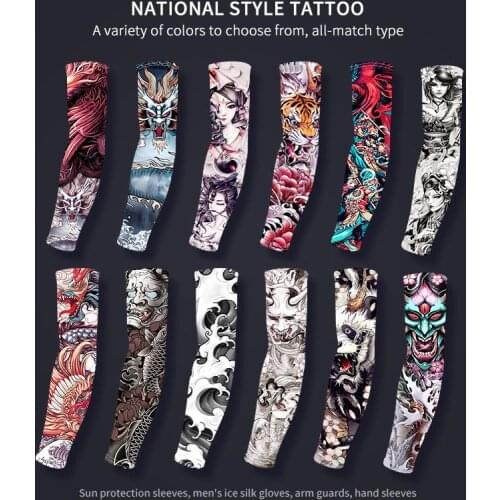 Cool Sleeves Summer Seam Ice Silk Sunscreen Sleeves Tattoo Flower Arm Breathable Quick-Drying Anti-Ultraviolet Sleeves
