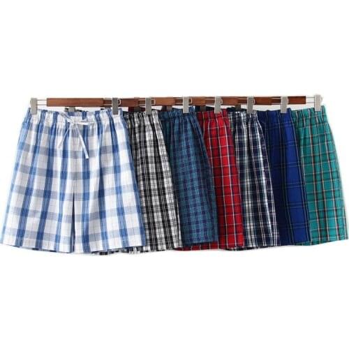 2021 Summer Men 100% cotton sleep bottoms Male beach shorts Board Shorts Men Casual Plaid pajama half pants Swimming Shorts XXL