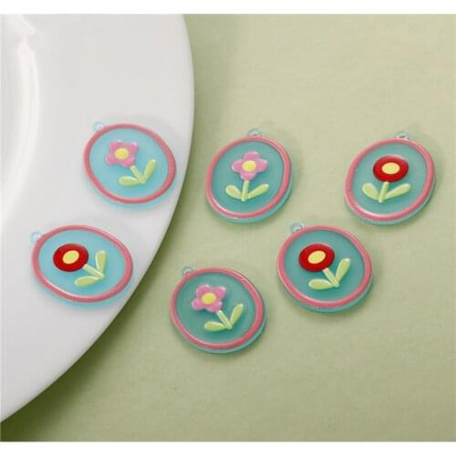 Summer style 40pcs/lot cartoon flowers pattern print geometry ovals shape acrylic beads diy jewelry earring/garment accessory