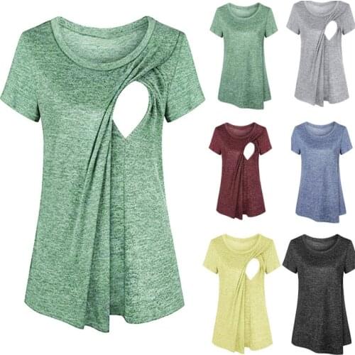 2020 Summer New European and American Womens Stitching Short-sleeved Maternity Wear Nursing Wear Round Neck Womens T-shirt