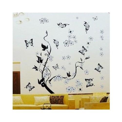 Fashion Romantic Butterfly Tree Flower Quote Wall Stickers Art Mural Decal For Kids Room Home Accessories