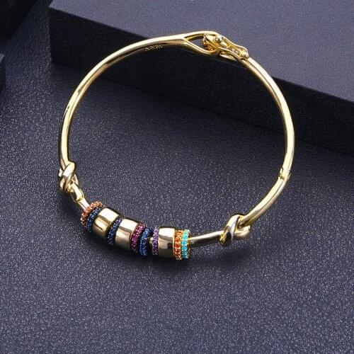 Janekelly Trendy Luxury Brand Fashion Bracelet Multicolor Stones Tribal Bangle with Oval Plate Geometric Shapes Women Mana Jewe
