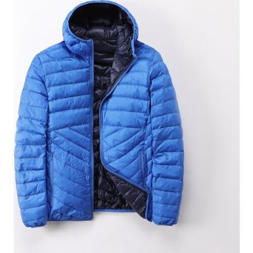 2020 Big Size Long Sleeve Winter Jacket Men Ultra Light Coat Wear On TWO Side 90% White Duck Down Coats Men Hooded Jackets 1220