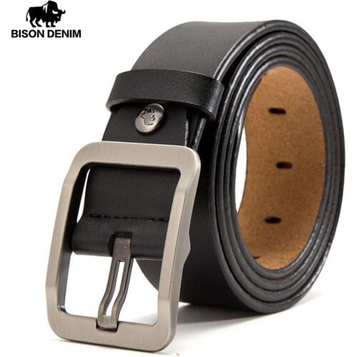 BISON DENIM Cow Genuine Leather Belt for Men Male Jeans Belt Mens High Quality Casual Pants Belt Vintage Pin Buckle W71152