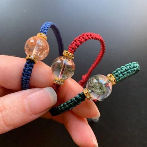 Natural Phantom Crystal Round Ball Bracelet Knotted Ghost Garden Quartz Crystal Bracelets Handmade Holiday Gift Dropship 1pc