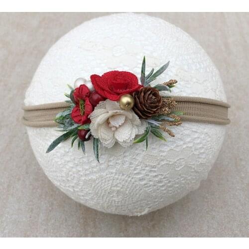 Christmas Red Ivory Flower Skinny Headband