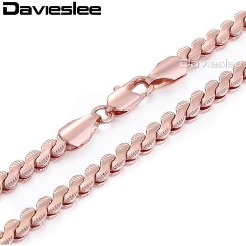 Snake Serpentine Womens Rose Gold Filled Necklace GF Chain Necklace 4mm 60cm Fashion Wholesale Gift Jewelry LGN96