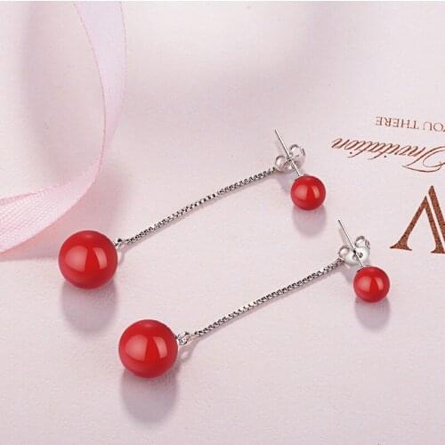 Simple Long Earrings Sweet Red Pearl Earrings Gift To Girlfriend Wholesale Lots Decorations for Girls Fine Jewelry for Woman