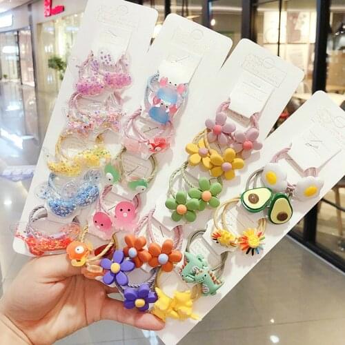 10Pcs/Set Children Cute Cartoon Flower Fruit Rubber Bands Girl Sweet Princess Elastic Hair Bands Scrunchies Kid Hair Accessories