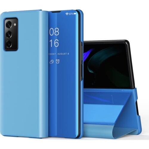Smart Flip Case For Samsung Galaxy Z Fold 2 5G W21 W20 Fold2 Mirror Plating PU Leather Kickstand Shockproof Phone Cover Funda