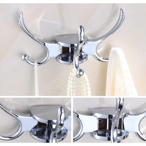 Vidric Bathroom Robe Hooks 3 Turning Wall Hanger Antique Bronze ,Towel Hanger Punch-free Chrome Finished Hooks