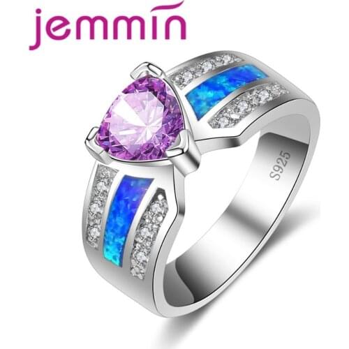 Vintage Luxury Geometric Ring Purple Blue Color 925 Sterling Silver Jewelry Countess Ring Fashion Opal Anillos