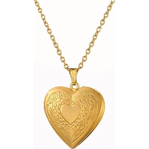 Women Jewelry Gold Silver Color Heart Locket Pendant Necklace Photo Frame Valentine Lovers Chain Necklace Friendship Gifts X179