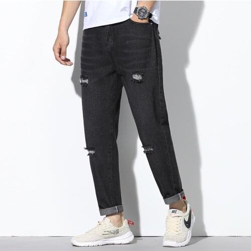 2020 Young Men Loose Jeans Casual Straight Harem Pants Men Causal Ankle Length Jeans Homme