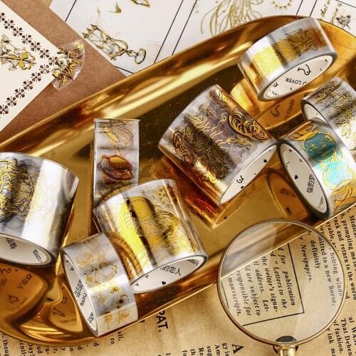 3 rolls of PET transparent tape Mucha Gothic fingertip Venus pattern retro bronzing hand account diary decoration sticker pack