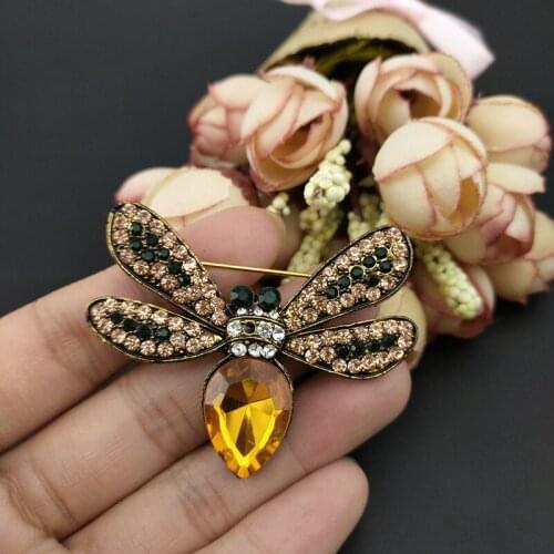 100pcs/ 47mm Vintage Bee Brooch Pin Gold Tone Rhinestone Crystal Cute Animal Insect Brooch Fashion Summer Jewelry