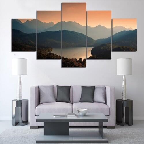 5 Pieces Nature Mountain River and Sunset Landscape Modern Canvas Painting On Art Hd Printing Pictures Home Room Decoration