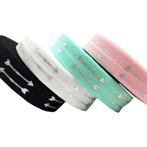 5 Yards 5/8 16mm Silver Arrows Foil Folded Over Elastic,waistband elastic,DIY Hair accessories,elastic ribbon for sewing