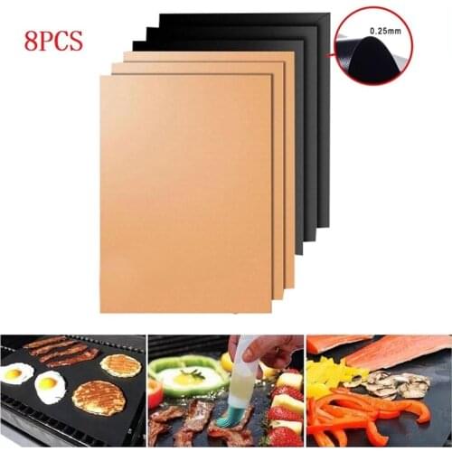 8Pcs/set 34X24Cm Outdoor Barbecue Mat 0.2Mm Extra Thick Heat Resistant BBQ Grill Mat Non-Stick Reusable Picnic Cooking BBQ Tool