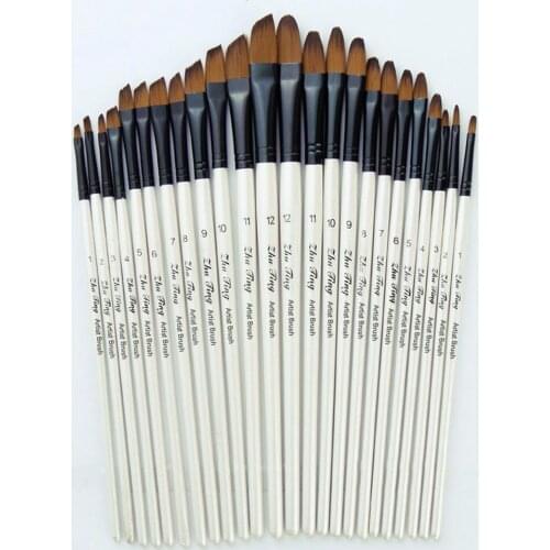 White 12PCS Paint Brush Design Of Flat/Round/Slant/Hook Line Brushes For Watercolor Oil Gouache Painting School Office Supply #J