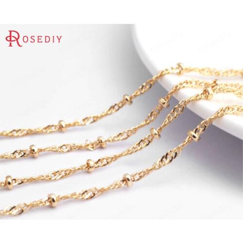 2 Meters Width 1.7MM 24K Champagne Gold Color Copper Twisted Link with Station Beads Necklace Chains High Quality Accessories