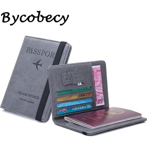 Bycobecy RFID Passport Holder Book Passport Cover Womens Wallet Thin Multifunctional Card ID Case 2020 New Leather Travel Bag