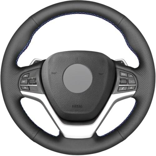 Black PU Faux Leather Car Steering Wheel Cover For BMW X5 F15 2014-2018 X5 M F85 2014-2018 X6 F16 X6 M F86 2015-2019