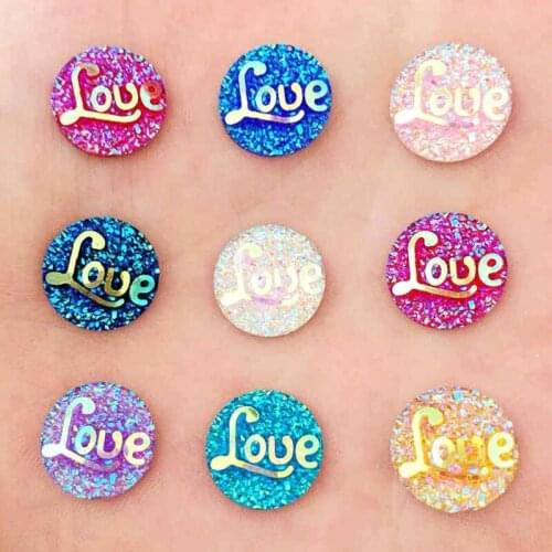 DIY 80pcs mixed color 12 mm AB resin round "love" scrapbook rhinestone resin drill