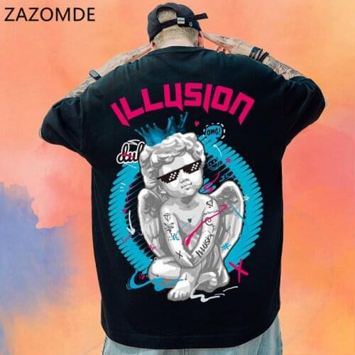 ZAZOMDE Hip Hop Angel Of Sunglasses T Shirt Men Women 1:1 High Quality Casual Cotton Black High Street T-shirt Top Tees M-5XL